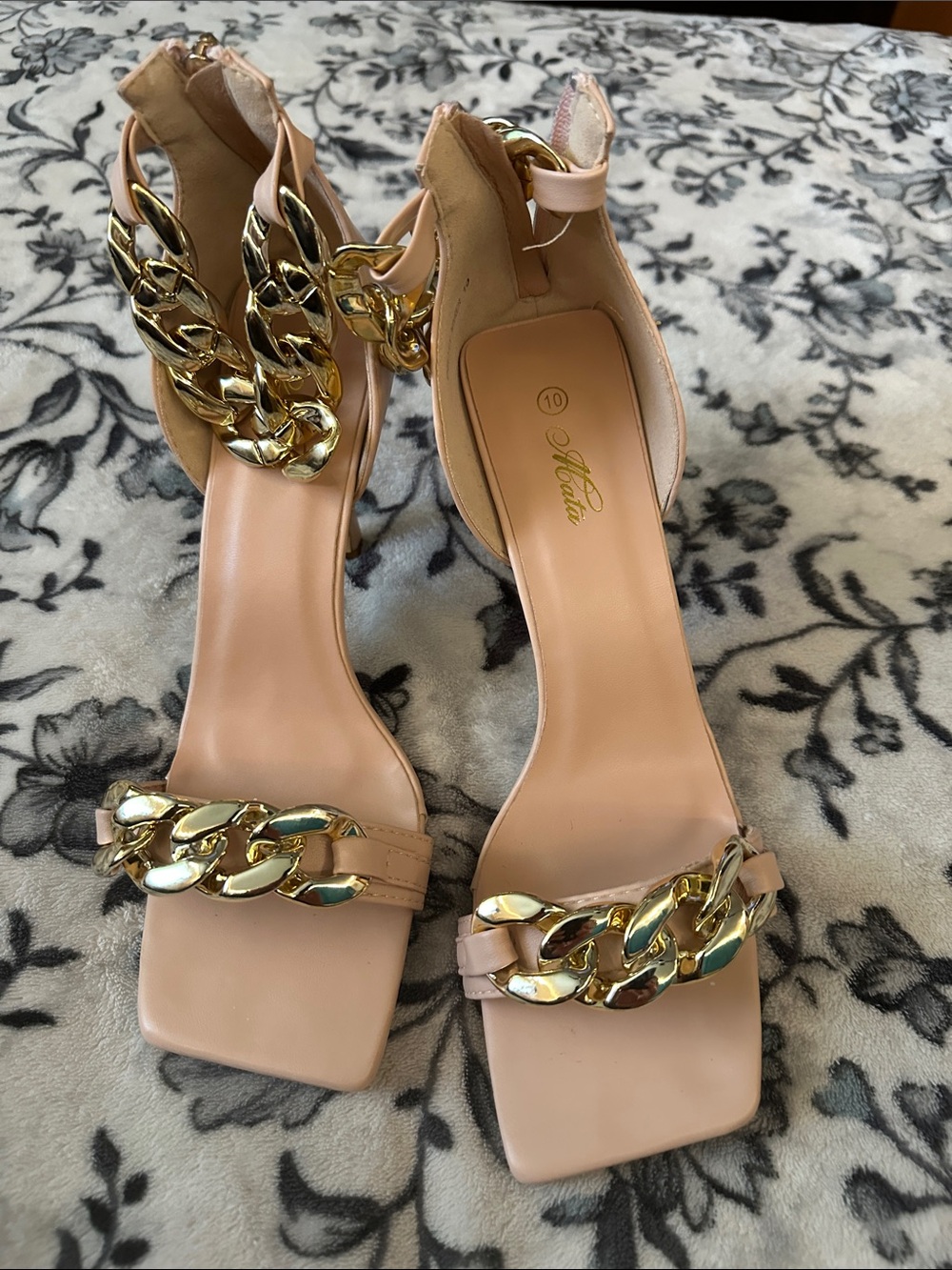 Stellah Blush-Nude Gold Chain Block Heel Sandals